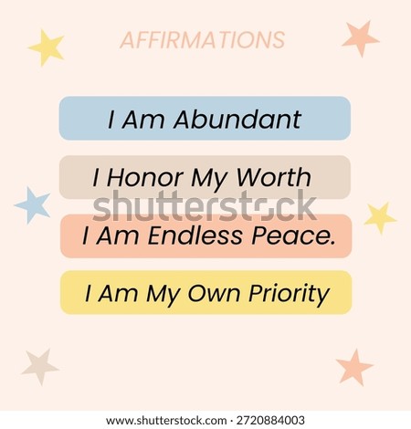 Affirmations wall art poster template with positive quotes, pastel minimalist self care decor, inspirational typography.
