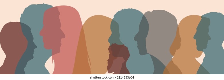 Affirmative action and Crowd of people of diverse culture. Racial equality and Self-confidence. Group of citizens of different nationalities. Community of multi-ethnic and multicultural people.
