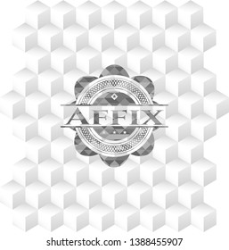 Affix grey badge with geometric cube white background