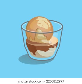 Affogato Ice Cream.The espresso dessert with ice cream.Isolated vector illustration on a blue background.