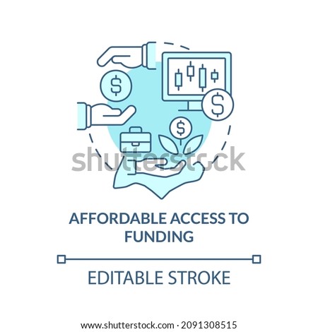 Affordable access to funding turquoise concept icon. Small-business grants abstract idea thin line illustration. Isolated outline drawing. Editable stroke. Roboto-Medium, Myriad Pro-Bold fonts used