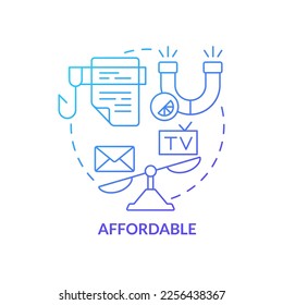 Affordable blue gradient concept icon. Cost effective campaign. Benefit of direct marketing abstract idea thin line illustration. Isolated outline drawing. Myriad Pro-Bold font used