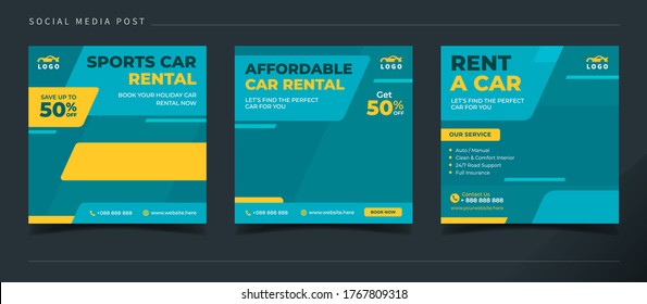 Affordable car rental banner for social media post template