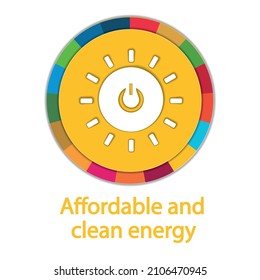 Affordable and Clean Energy Icon - Goal 7 out of 17 Sustainable Development Goals set by the United Nations General Assembly, Agenda 2030. Vector illustration in paper cut style, EPS 10, editable