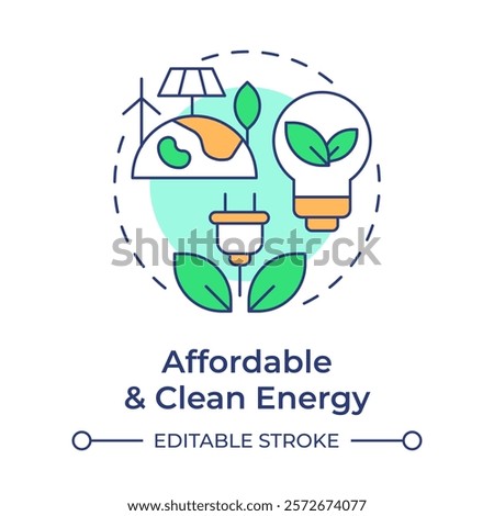 Affordable and clean energy multi color concept icon. Green power, electricity. Round shape line illustration. Abstract idea. Graphic design. Easy to use in infographic, presentation