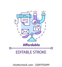 Affordable concept icon. Cost effective campaign. Benefit of direct marketing abstract idea thin line illustration. Isolated outline drawing. Editable stroke. Arial, Myriad Pro-Bold fonts used