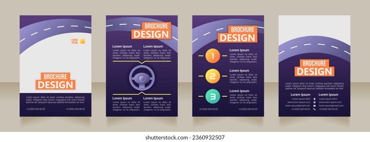 Affordable driving courses blank brochure design. Template set with copy space for text. Premade corporate reports collection. Editable 4 paper pages. Bebas Neue, Ebrima, Roboto Light fonts used