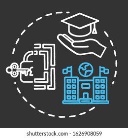 Affordable education chalk RGB color concept icon. College loan. Cheap university. Scholarship, mortrage. Accessible learning idea. Vector isolated chalkboard illustration on black background