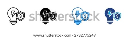 Affordable Energy Multiple Style Icon Design Vector - Light bulb with shield and currency sign symbolizing cost-efficient and protected energy access