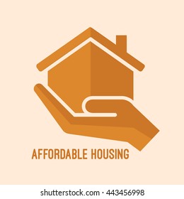 Affordable Housing Icon. House In Hand Vector Illustration. Flat Style