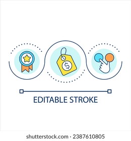 Affordable price loop concept icon. Selection process. Making decision. Discounts and offers abstract idea thin line illustration. Isolated outline drawing. Editable stroke. Arial font used