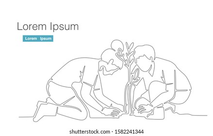 afforest people single continuous line drawing on white background