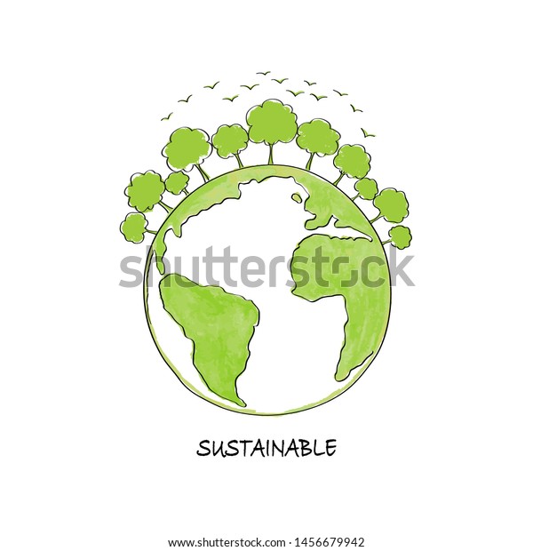 Afforest for sustainable development\
concept with green ecology on earth, vector illustration\
