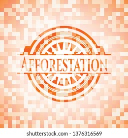 Afforestation abstract orange mosaic emblem with background