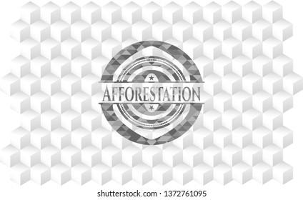 Afforestation grey emblem. Retro with geometric cube white background