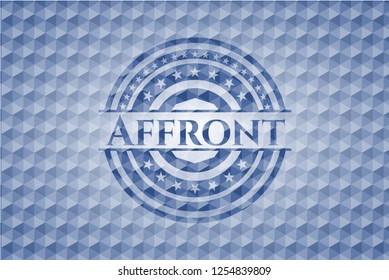 Affront blue badge with geometric background.