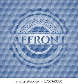 Affront blue emblem or badge with abstract geometric polygonal pattern background. Vector Illustration. Detailed.