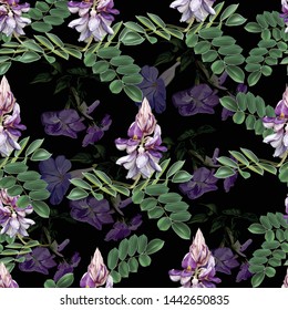 Afgekia mahidoliae and Purple Trumpet Vine beautiful flower seamless pattern vector illustration