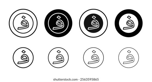 Afghan afghani currency icon Flat outline fill set collection