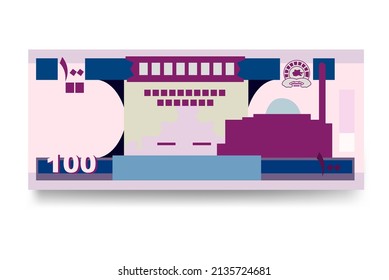 Afghan Afghani Vector Illustration. Afghanistan money set bundle banknotes. Paper money 100 AFN. Flat style. Isolated on white background. Simple minimal design.