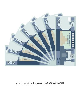 Afghan Afghani Vector Illustration. Afghanistan money set bundle banknotes.. Paper money 500 AFN. Flat style. Isolated on white background. Simple minimal design.