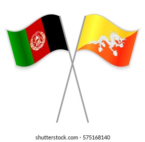 Afghan and Bhutanese crossed flags. Afghanistan combined with Bhutan isolated on white. Language learning, international business or travel concept.