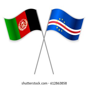 Afghan and Cabo Verdean crossed flags. Afghanistan combined with Cabo Verde isolated on white. Language learning, international business or travel concept.