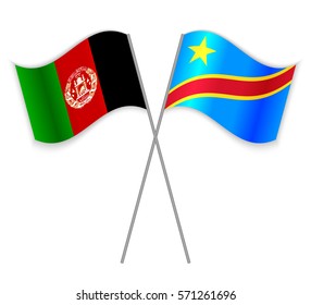 Afghan and Congolese crossed flags. Afghanistan combined with Democratic Republic of the Congo isolated on white. Language learning, international business or travel concept.