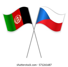 Afghan and Czech crossed flags. Afghanistan combined with Czech Republic isolated on white. Language learning, international business or travel concept.