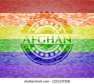 Afghan emblem on mosaic background with the colors of the LGBT flag