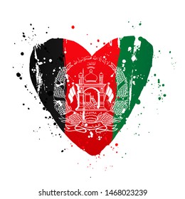 Afghan flag in the form of a big heart. Vector illustration on a white background. Brush strokes are drawn by hand. Afghanistan Independence Day.