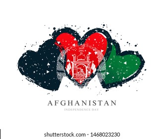 The Afghan flag in the form of three hearts. Vector illustration on a white background. Brush strokes are drawn by hand. 