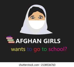 Afghan Girls Wants to go to School  with crying eyes vector 