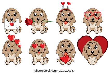 Afghan hound breed. a set of dogs with hearts to the Valentine s Day