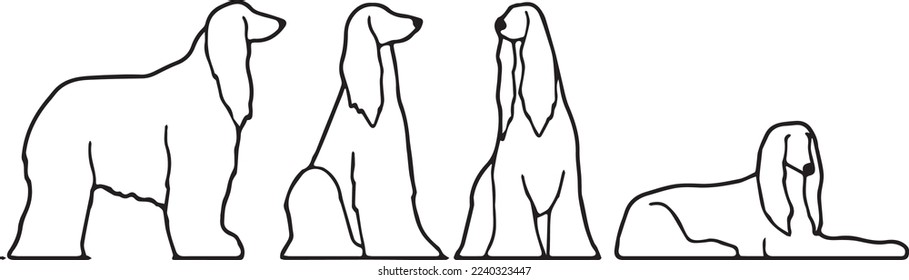 Afghan Hound cute dog breed icon portrait doodle line art vector illustration