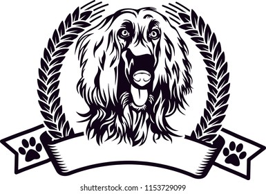 Afghan Hound Dog Breed Love Peeking Pet Puppy Mom Design Element Ribbon