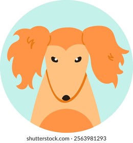 Afghan Hound dog staring intensely with vibrant orange fur and playful pigtails, featuring a black nose against a light teal background, creating a charming cartoon illustration