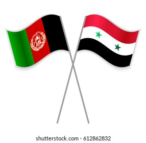 Afghan and Syrian crossed flags. Afghanistan combined with Syria isolated on white. Language learning, international business or travel concept.