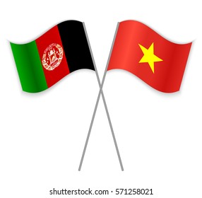 Afghan and Vietnamese crossed flags. Afghanistan combined with Vietnam isolated on white. Language learning, international business or travel concept.