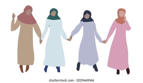 Afghan women hold hands. Active lifestyle.