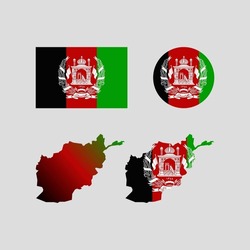 Afghanistan 1931 National Map And Flag Vectors Set....