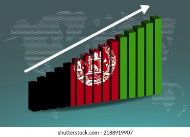 vector gráfico de gráfico de barras 3D en Afganistán, flecha ascendente en datos, concepto de estadísticas de país, bandera de Afganistán en gráfico de barras 3D, valores crecientes, idea de banner de noticias