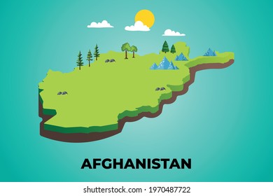 Afghanistan 3d Isometric Map With Topographic Details Mountains, Trees And Soil Vector Illustration Design