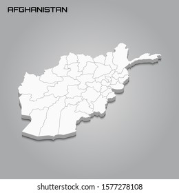 Afghanistan 3d map with borders of regions. Vector illustration