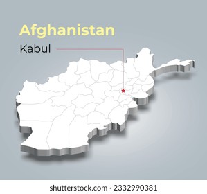 Afghanistan 3d map with borders of regions and it’s capital