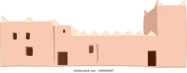 Afghanistan architecture, vector building, old style castle