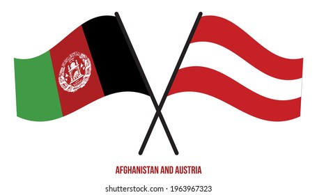 Afghanistan and Austria Flags Crossed And Waving Flat Style. Official Proportion. Correct Colors.
