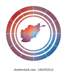 Afghanistan badge. Bright gradient logo of the country in a low poly style. Multicolored Afghanistan rounded sign with a map in a geometric style for your infographics.