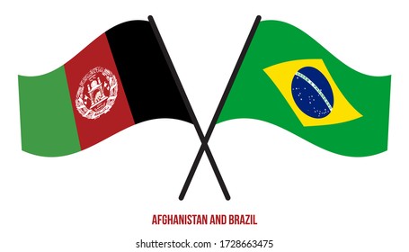 Afghanistan and Brazil Flags Crossed And Waving Flat Style. Official Proportion. Correct Colors.