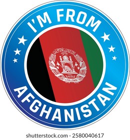 I'm From Afghanistan. Can be used as a sticker or a badge on bikes, helmets, cars, tail box on bikes, suitcase, backpacks, keychains and more.